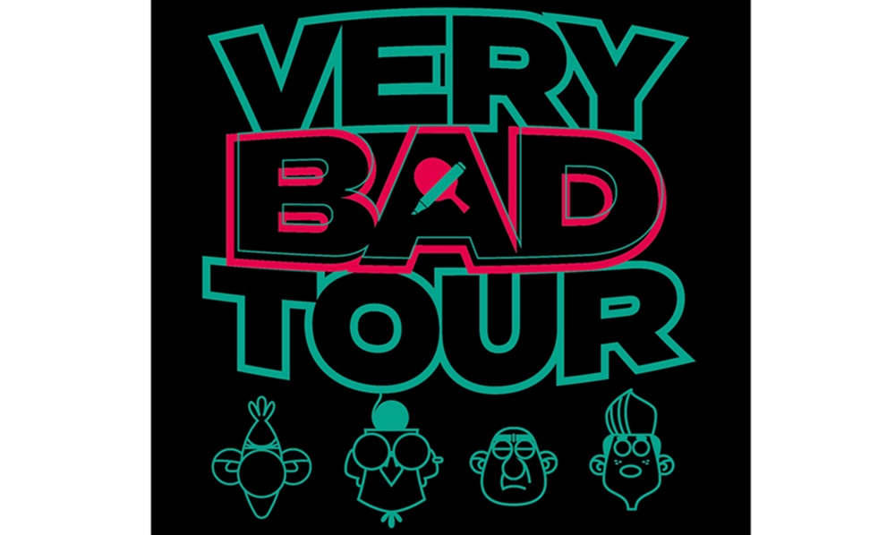 Affiche du Very Bad Tour avec les dates et lieux de dédicaces de la BD Very Bad Ping en France pour 2024.